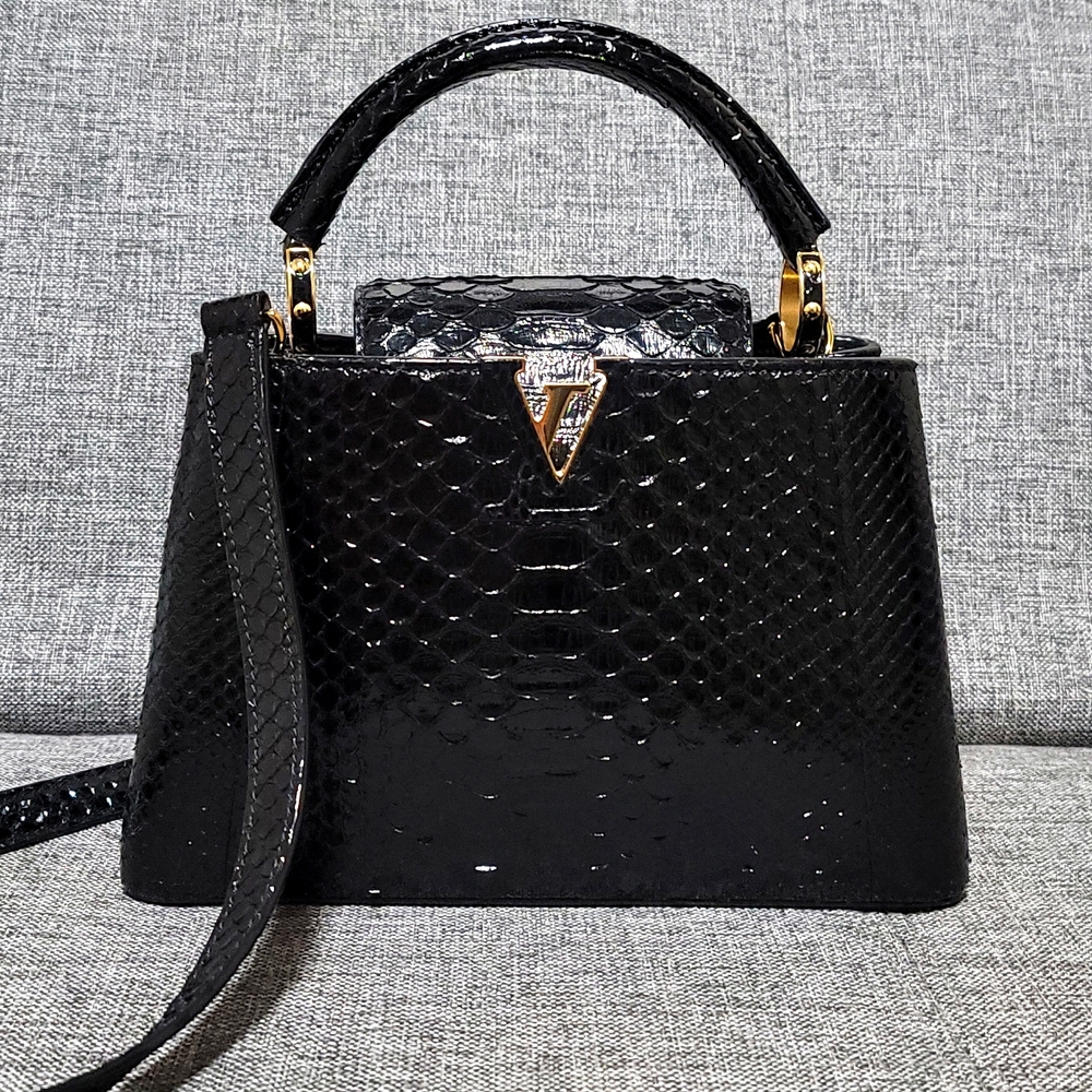 LOUIS VUITTON RARE Black Python Capucines Handbag BB - Picture 1 of 12